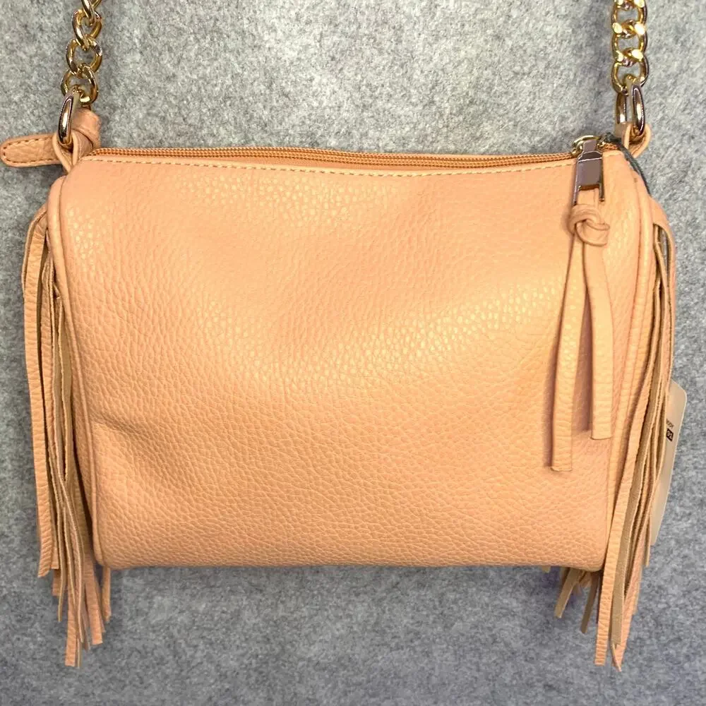 NWT Massini Crossbody Bag Peach Pink Vegan Leather With Fringe Gold Hardware